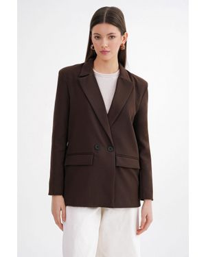 MixRay Langärmliger, Knöpfbarer Blazer - Braun