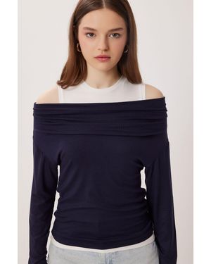 Happiness İstanbul Baumwoll-Mix-Bluse - Blau