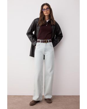 Trendyol Mi̇Lla Damen Einfarbig Weites Bein Hohe Taille Jeans - Blau