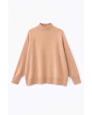 MixRay Oversized Rippstrick-Halbrollkragenpullover - Natur