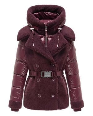 Navahoo Damen Teddy-Steppjacke Kuschelhäschen – Mit Abnehmbarer Kapuze & Gürtel - Lila