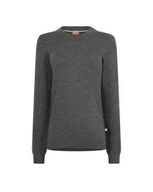 BOSS "Fegano" T-Shirt Für Damen, Feinstrick, Langärmlig (Mittelgrau)