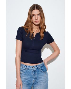 Dilvin Slim Fit Crop-Jersey-Bluse - Blau