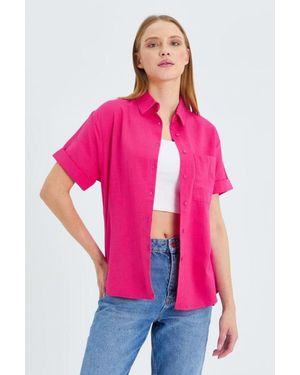 MixRay Kurzarmhemd Mit Taschen - Pink