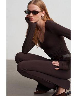 Dilvin Schmale Passform V-Ausschnitt Strickbluse - Schwarz
