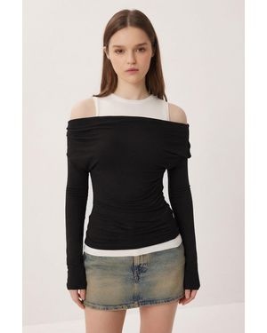 Happiness İstanbul Baumwoll-Mix-Bluse - Schwarz