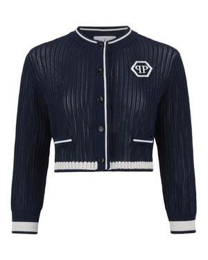Philipp Plein Knitted Cardigan Hexagon Hexagon - Blau