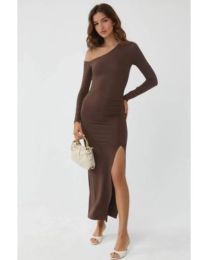Busem Asymmetrisches Kragen-Maxikleid Mit Schlitz - Braun
