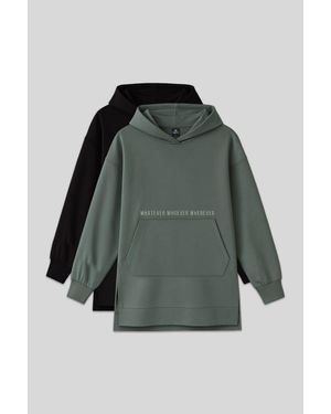 TOMMY LIFE Übergroßer Bedruckter Kapuzenpullover Mit Tasche - Grün