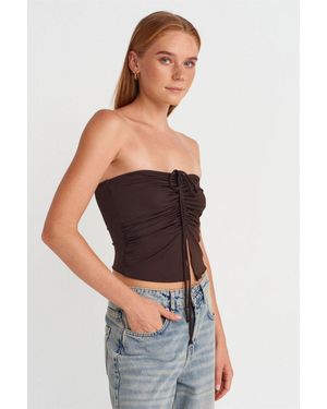 Dilvin Damen Strapless Crop-Bluse Mit Bindeband-Detail - Schwarz