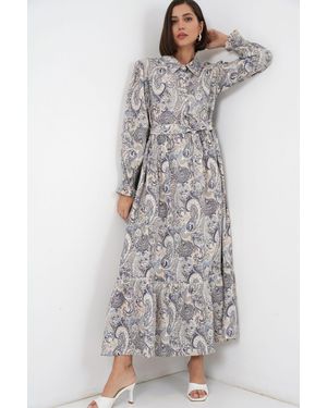 Bigdart Paisley Gürtelt-Kleid Midi-Shirt - Grau