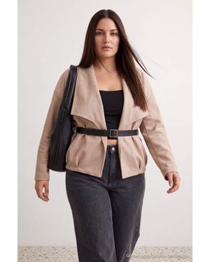 Trendyol Mi̇Lla Damen Einfarbig 3/4-Arm Regular Fit Große Größen Mäntel - Grau