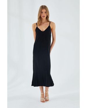 MixRay V-Ausschnitt Schlitz Midi-Kleid - Blau