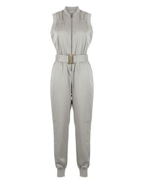 Conquista Ärmelloser Jumpsuit Mit Reißverschluss Vorne Und Gürtel - Grau