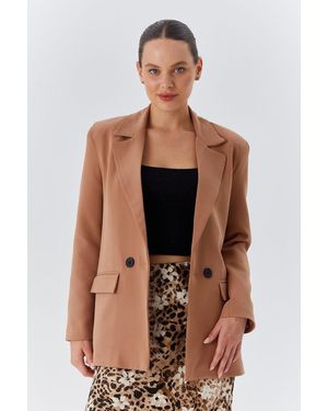 MixRay Langer Blazer Aus Kunstleder - Braun