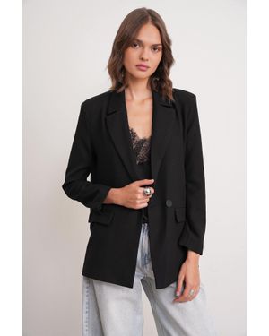 MixRay Langärmliger Geknöpfter Blazer - Schwarz