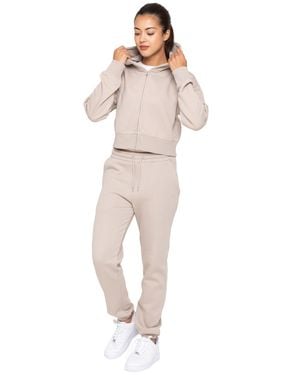 Enzo Crop Zip Hoodie Trainingsanzug Set - Natur