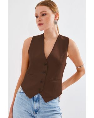 Bigdart Fitted Buttoned V-Ausschnitt Weste Mit Paspeltasche - Braun