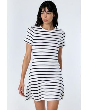 Busem Gestreiftes Kurzarm-Mini-T-Shirt-Kleid - Weiß