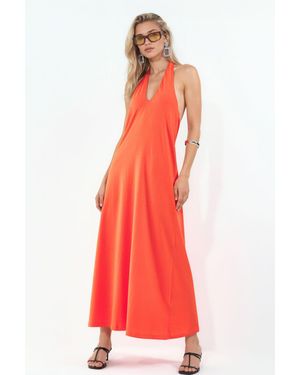 Busem Baumwoll-Midi-Halterkleid Mit Schlitz - Rot