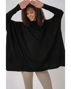 Bigdart Sweater Mit Schlitzdetail Und Halber Stehkragen, Locker Geschnitten - Schwarz