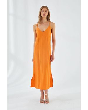 MixRay V-Ausschnitt Schlitz-Midikleid - Orange
