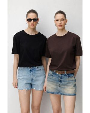 MixRay Oversized Ripp-Optik Crew-Neck T-Shirt Set - Schwarz