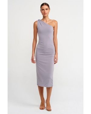 Dilvin Asymmetrisches Midi Bodycon-Kleid Mit Einem Ärmel - Lila