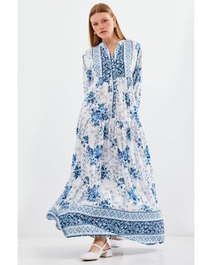Bigdart Gemustertes V-Ausschnitt Maxikleid - Blau