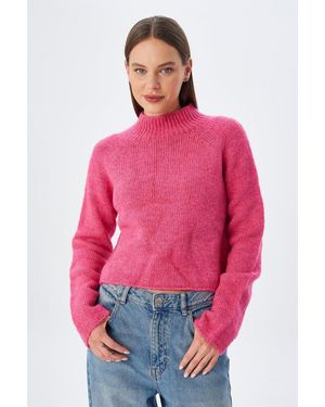 MixRay Damen Kurz Geschnittenes Gestricktes Sweatshirt - Pink