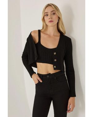 Hiccup Strickwaren Crop Zwei Teile Set - Schwarz