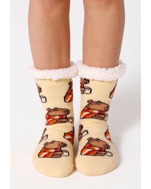 Aloha From Deer "Autumn Capybara" Sherpa-Socken - Gelb