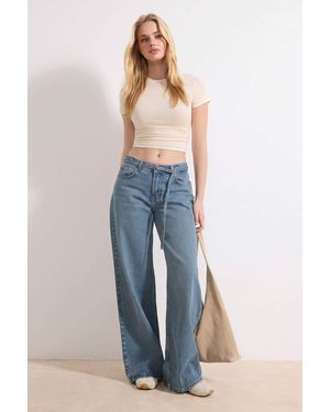 Trendyol Mi̇Lla Damen Einfarbig Weites Bein Hohe Taille Jeans - Blau