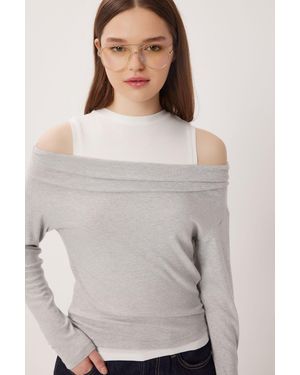 Happiness İstanbul Baumwollmischung Bluse - Grau