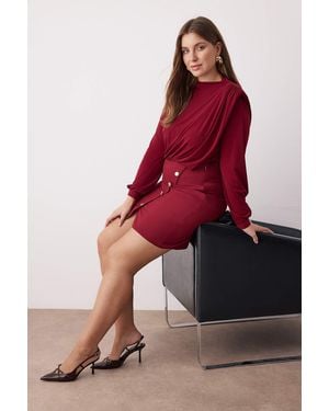 Trendyol Damen Einfarbig Kurz Mini Lang Casual A-Linie Große Größen Kleid - Rot
