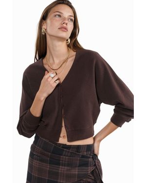 Busem V-Ausschnitt Rippenstrick Cropped Cardigan - Schwarz