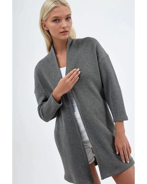 Busem Langgestreifter Strick-Cardigan Mit Offenem Kragen - Grau