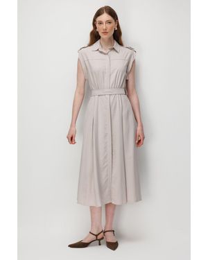 MixRay Texturiertes A-Linien-Midi-Hemdkleid Mit Gürtel - Mehrfarbig