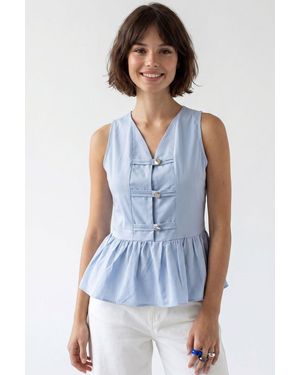 MixRay Ärmellose Popeline Peplum-Bluse - Blau