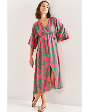 Bianco Lucci Floral V-Ausschnitt Maxikleid Mit Schleife - Rot
