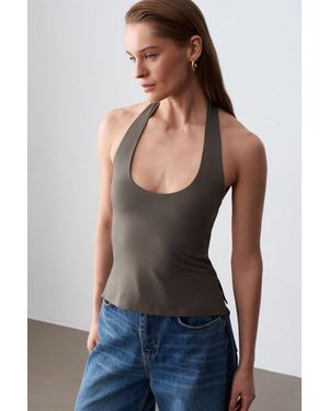 Dilvin Halterneck Cut-Out Slim Fit Bluse - Blau