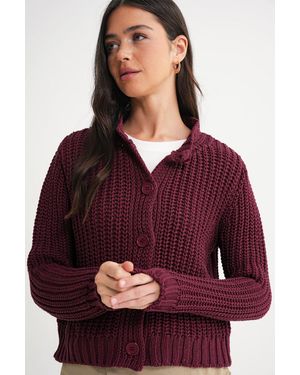 MixRay Strukturierter Rippstrick-Cardigan Mit Knöpfen - Rot