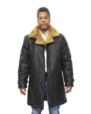Infinity Leather Warmer Herren-Crombie-Mantel Aus Shearling-Schaffell-Köln - Schwarz