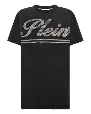Philipp Plein Open Back T-Shirt Dress Strass Signature - Schwarz