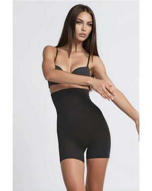Hiccup Premium Nahtlose Hochtaillierte Shorts Bis Zur Mitte Des Oberschenkels Shapewear - Schwarz