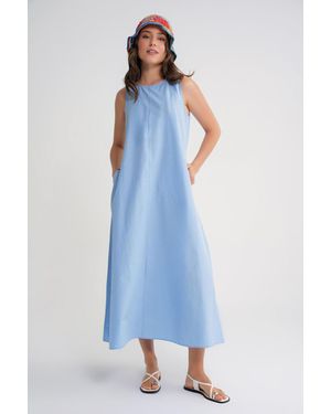 MixRay Lässig Geschnittenes Maxikleid Mit Taschen - Blau