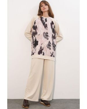 Bigdart Oversize Tunika Mit Abstraktem Print Und Hose Set - Natur