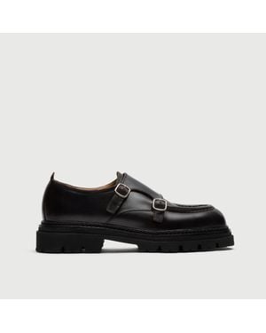 Walk London Finchley Double Monk Shoe - Black