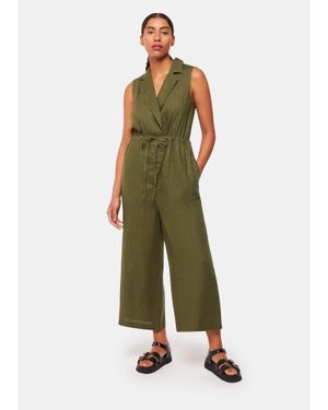 Whistles Bella Linen Wrap Jumpsuit - Green