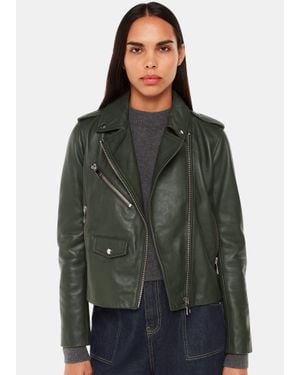 Whistles Agnes Pocket Leather Jacket - Green